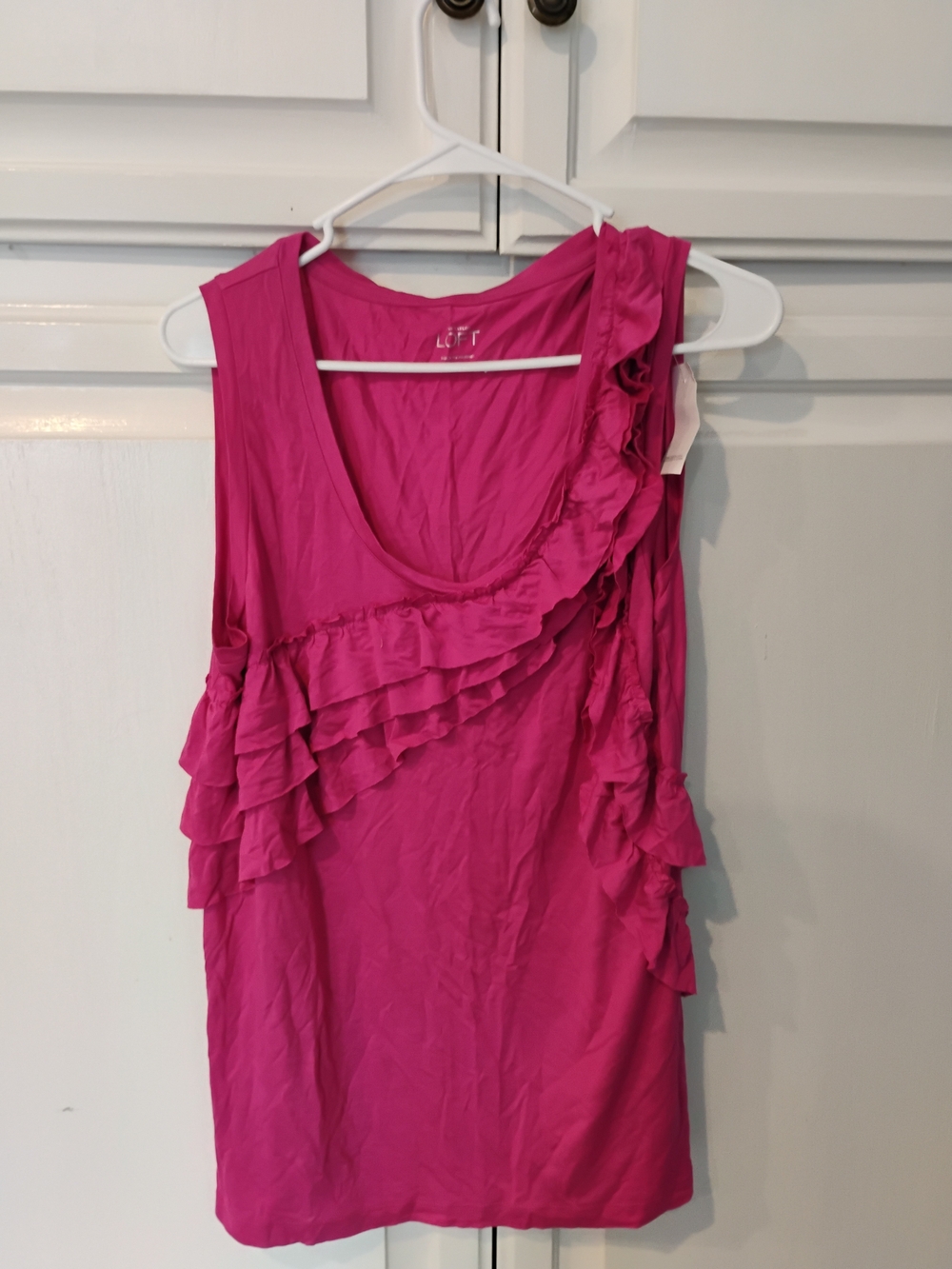 LOFT Hot Pink Ruffle Scoop Neck Sleeveless Top